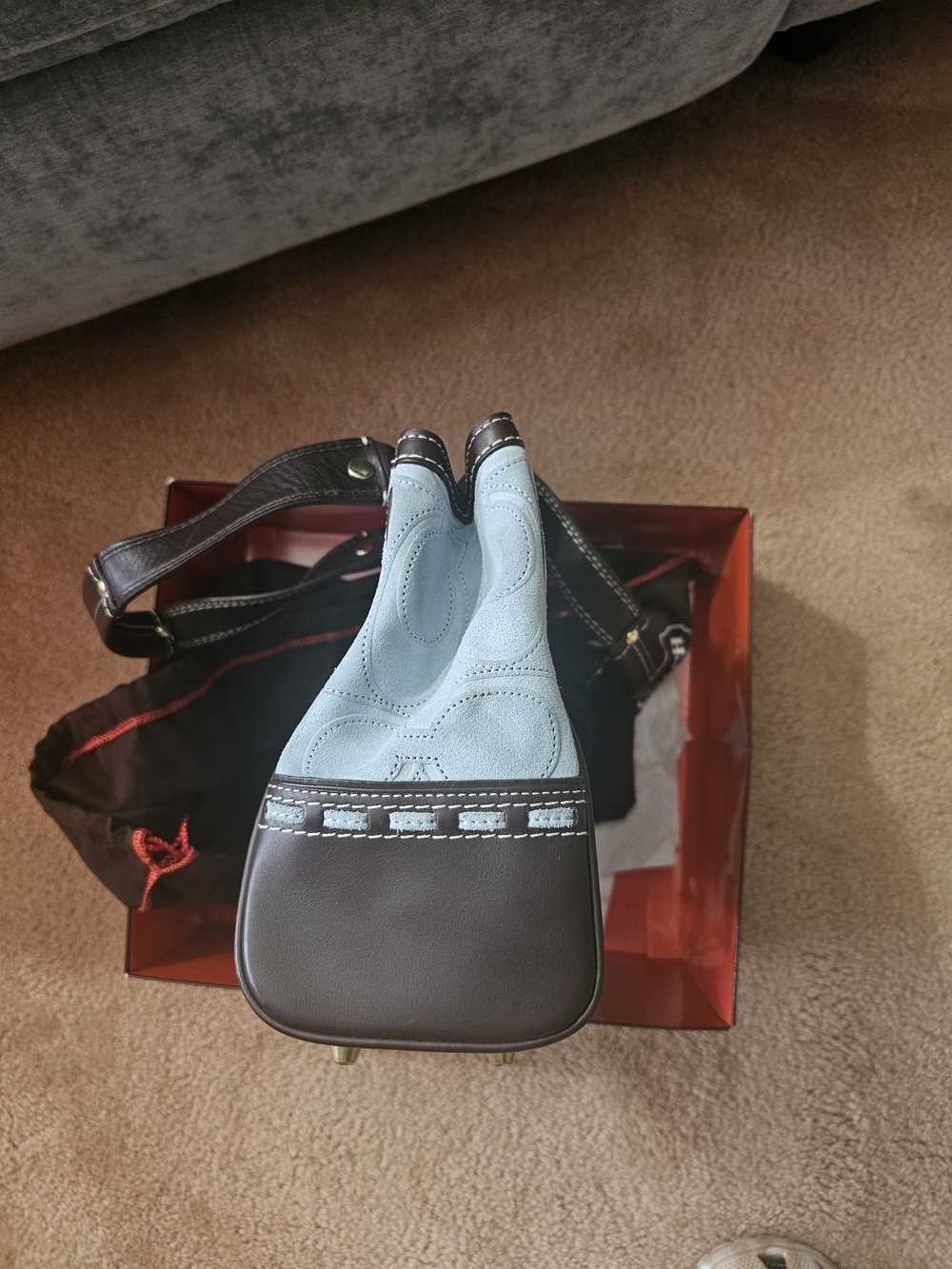 Coach Light Blue Embossed Signature Satchel with Dark Brown Trim - Picture 7 of 7